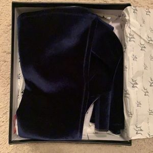 Navy blue velvet thigh high boots